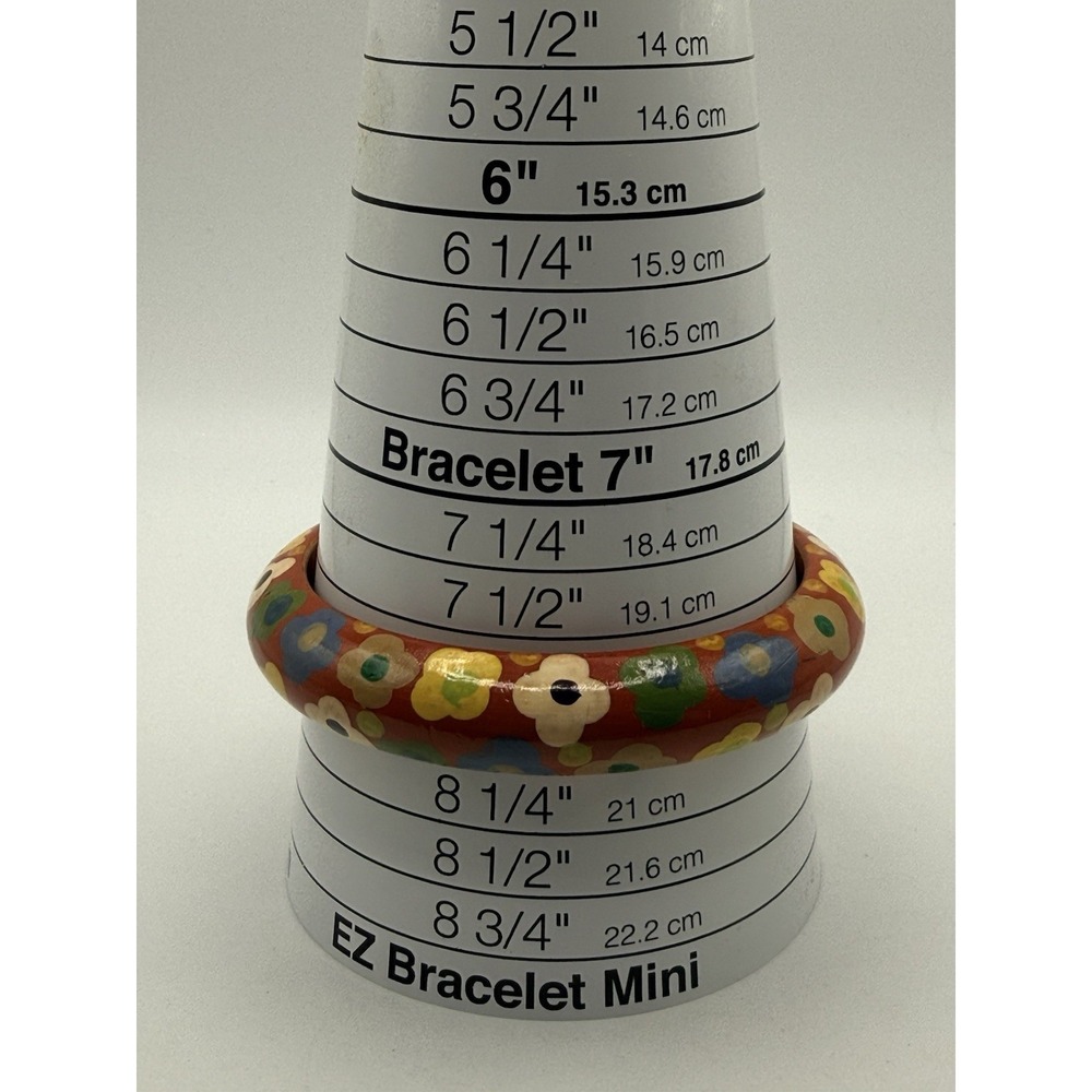 Painted Wood Bangle Bracelet Flower Power 8" - Picture 4 of 5